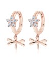 Flower with Dragonfly Hang CZ Silver Huggies Earring HO-2528